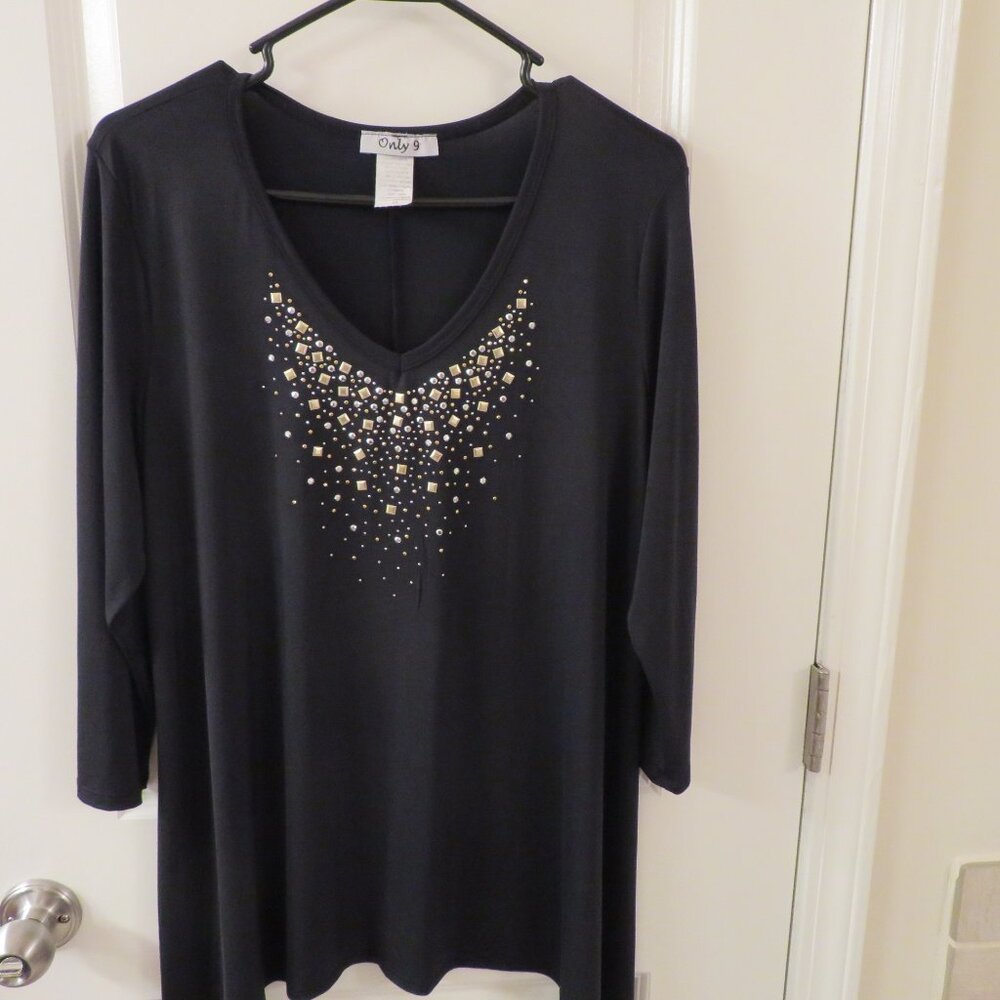 Only 9 Black Blouse with Gold Embellishments Size 1X‎